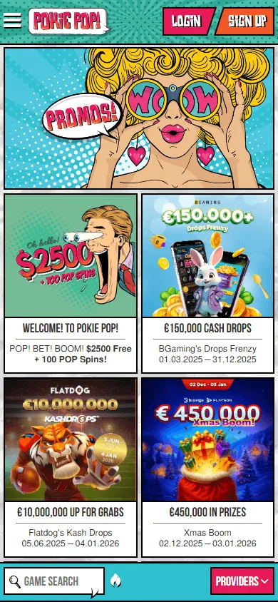 Pokie Pop Casino mobile promotions showing bonus and free-spin offers